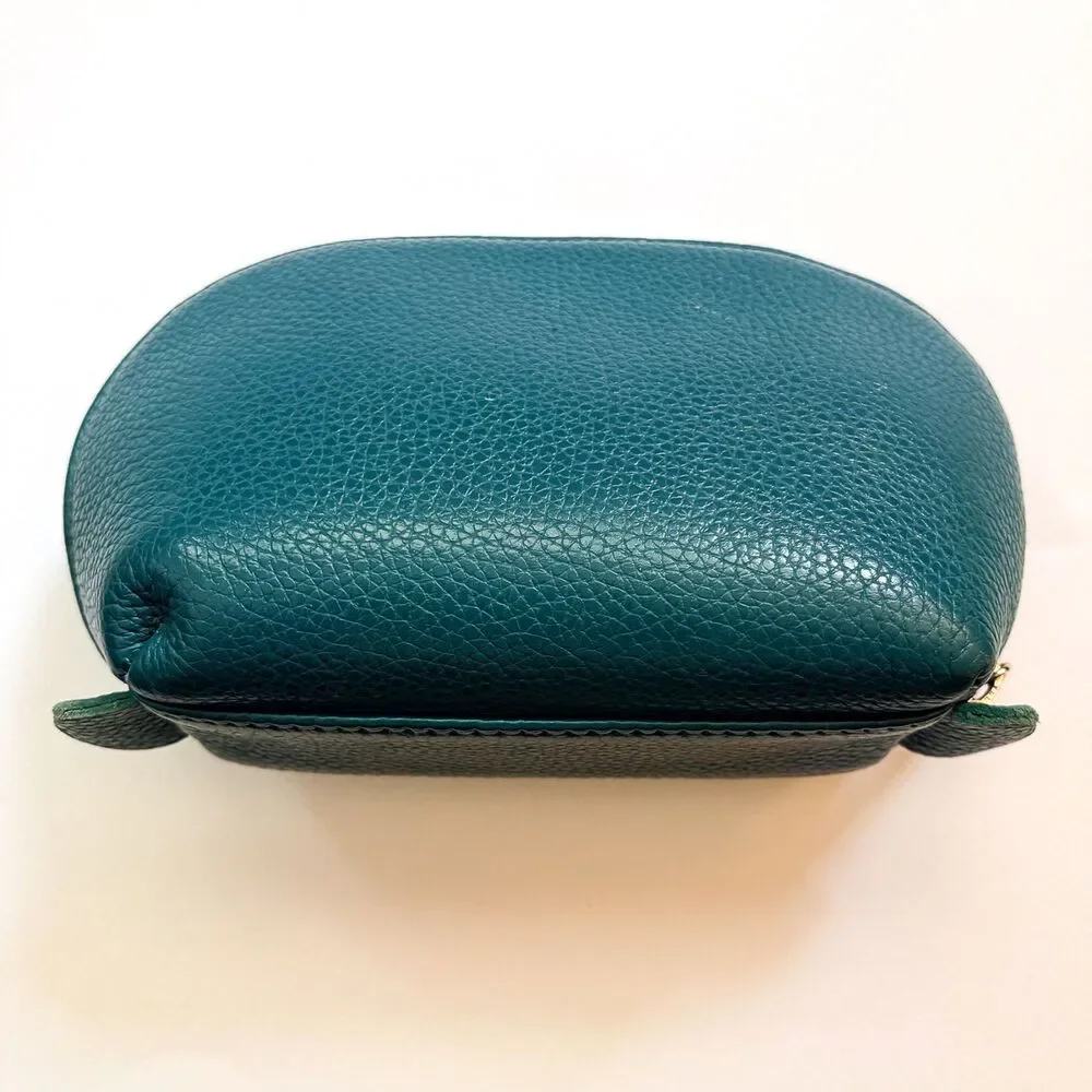 Cuyana Teal Pebbled Leather Travel Cosmetic Zippered Case Toiletry Bag READ